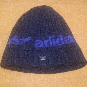 adidas Black and Blue Fold-Over Knit Beanie